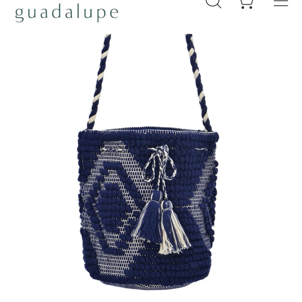 Guadalupe Navy and White Woven Bucket Bag